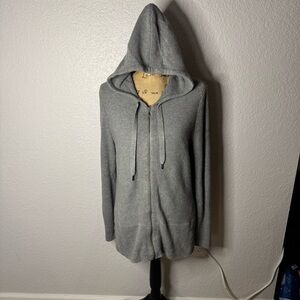 J Jill Knit Sweater Fill Zip Grey Size S Silk Wool Hooded Warm Oversized Casual